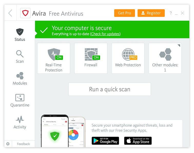 برنامج مكافحة الفيروسات Avira Free Antivirus