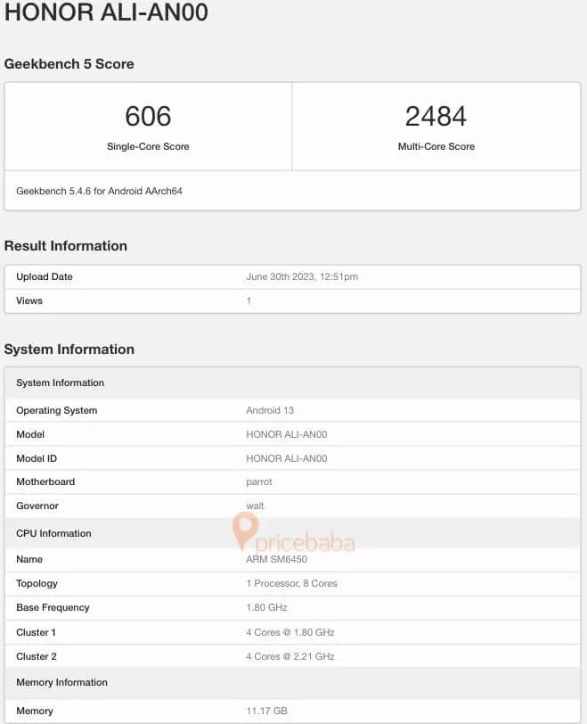  رصد الهاتف الذكي Honor X50 علي منصة Geekbench