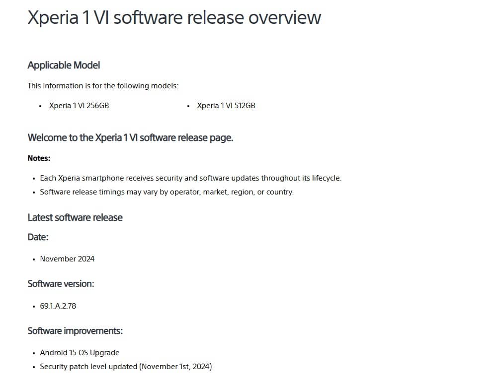 تحديث هاتف Sony Xperia 1 VI