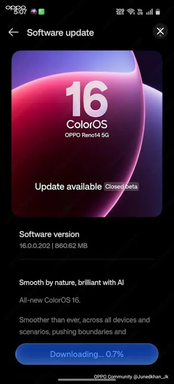 New-Beta-Update-ColorOs-16-Version-16_22323 أوبو تبدأ في أرسال تحديث اندرويد 16 الي هواتف Find و Reno و F بواجهة ColorOS 16