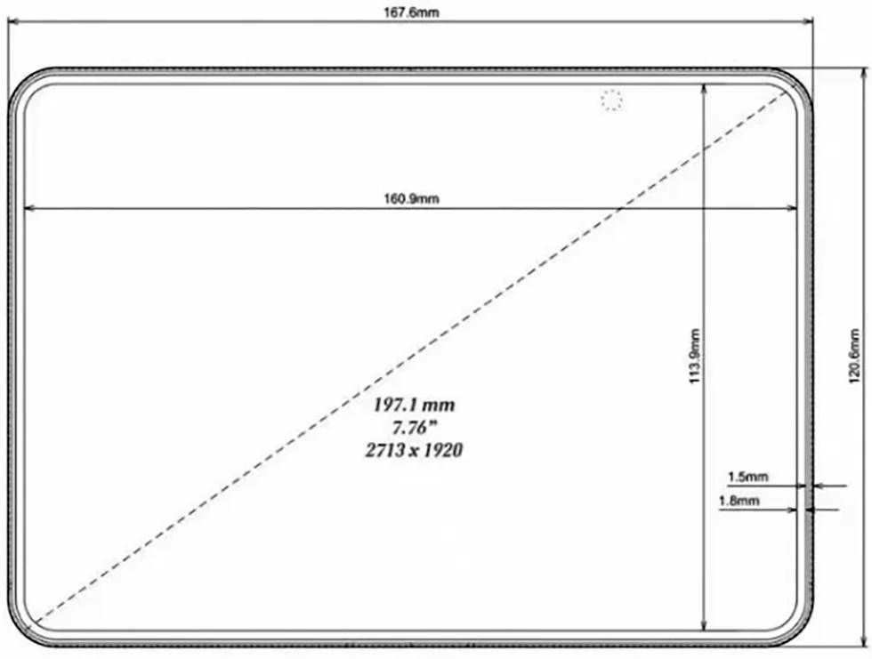 قياسات برنامج CAD لهاتف Apple iPhone Fold عند فتحه بالكامل قياسات برنامج CAD لهاتف Apple iPhone Fold عند فتحه بالكامل