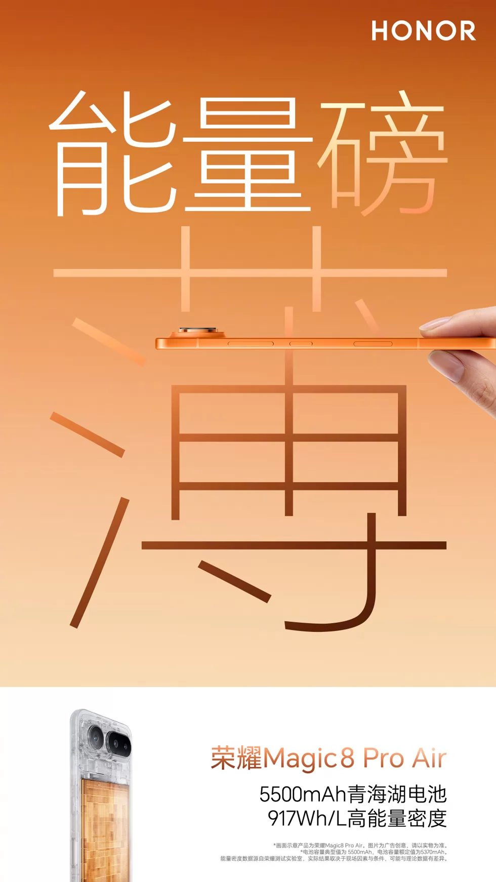 منشور دعائي يؤكد سعة بطارية الهاتف الذكي هاتف Honor Magic8 Pro Air