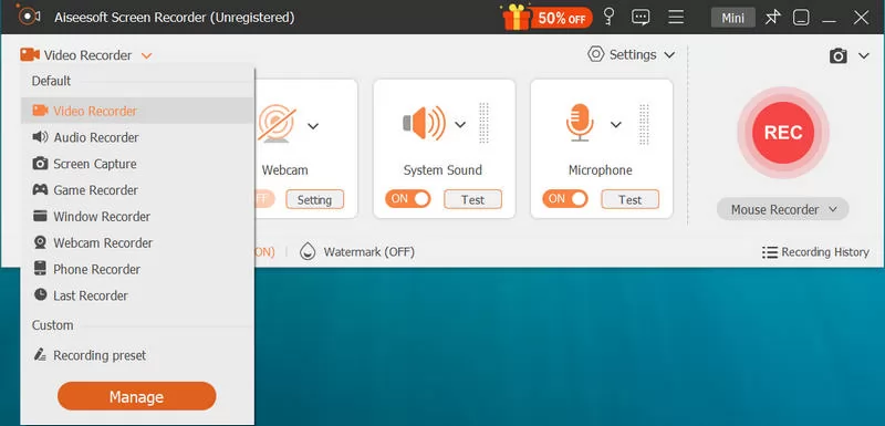 برنامج Aiseesoft Screen Recorder