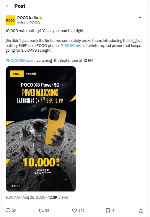 منشور شركة Poco عن هاتف Poco X8 Power 5G منشور شركة Poco عن هاتف Poco X8 Power 5G