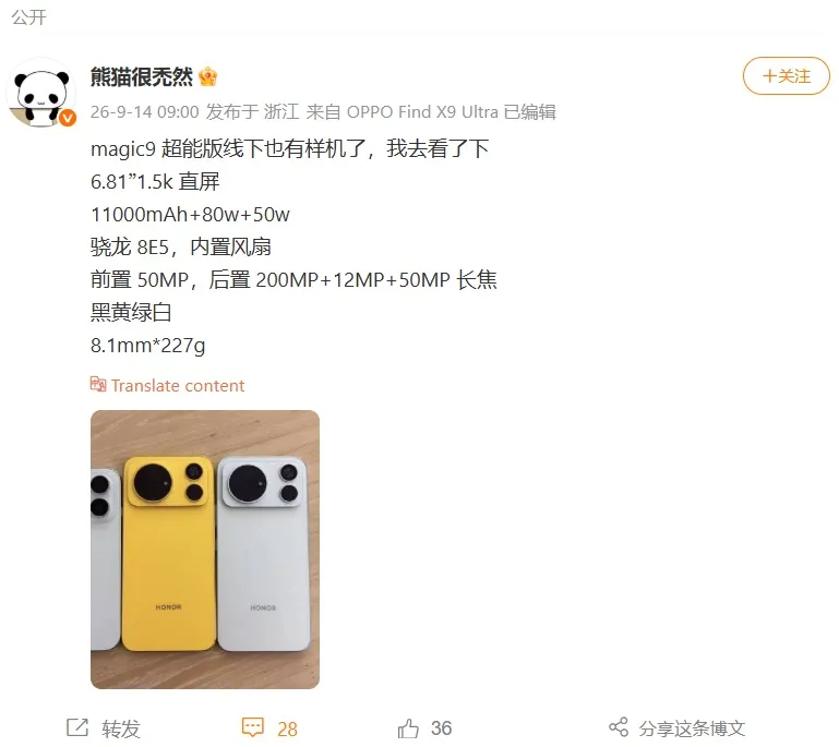 منشور المسرب Bald Panda علي منصة Weibo