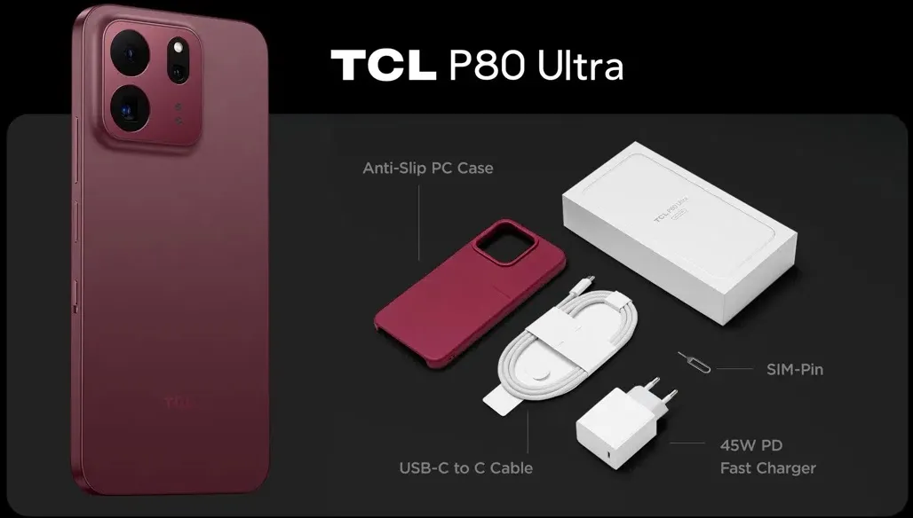 محتويات صندوق هاتف TCL P80 Ultra