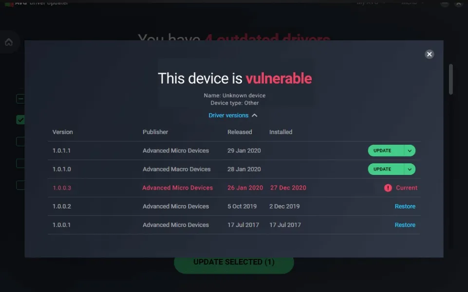 نتائج فحص برنامج AVG Driver Updater